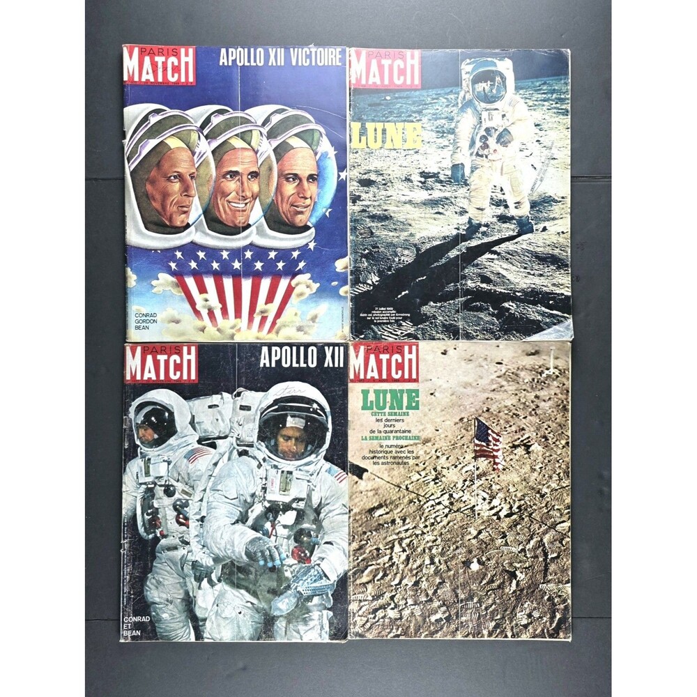 Vintage 1969 Paris Match Magazine Lot 4 Moon Landing Apollo 11 12 Astronaut NASA